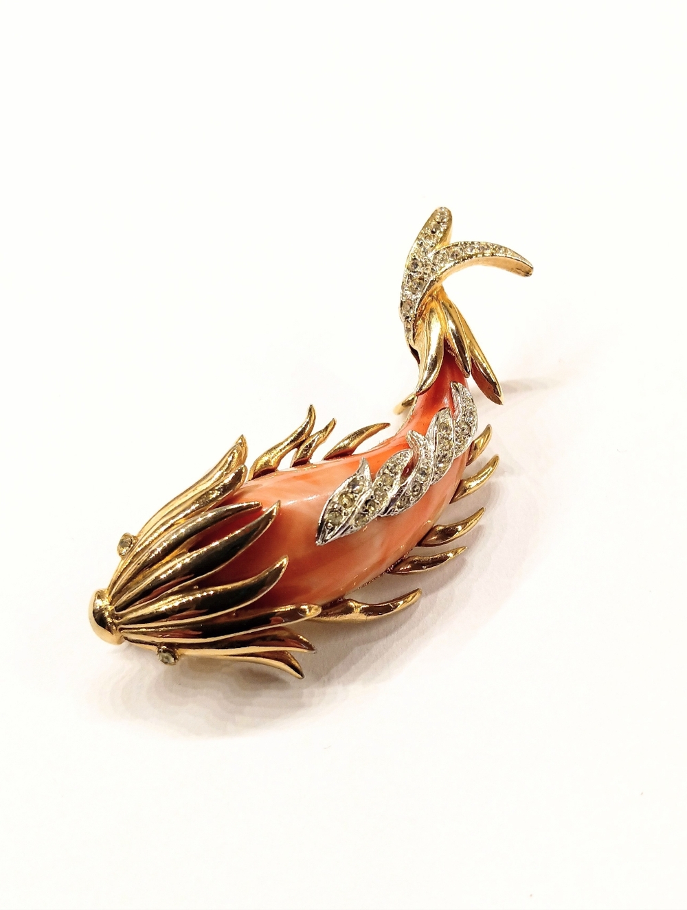 Vintage Koi Fish Rhinestone Brooch Pendant
